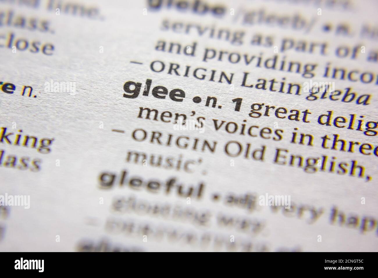 Word or phrase Glee in a dictionary Stock Photo