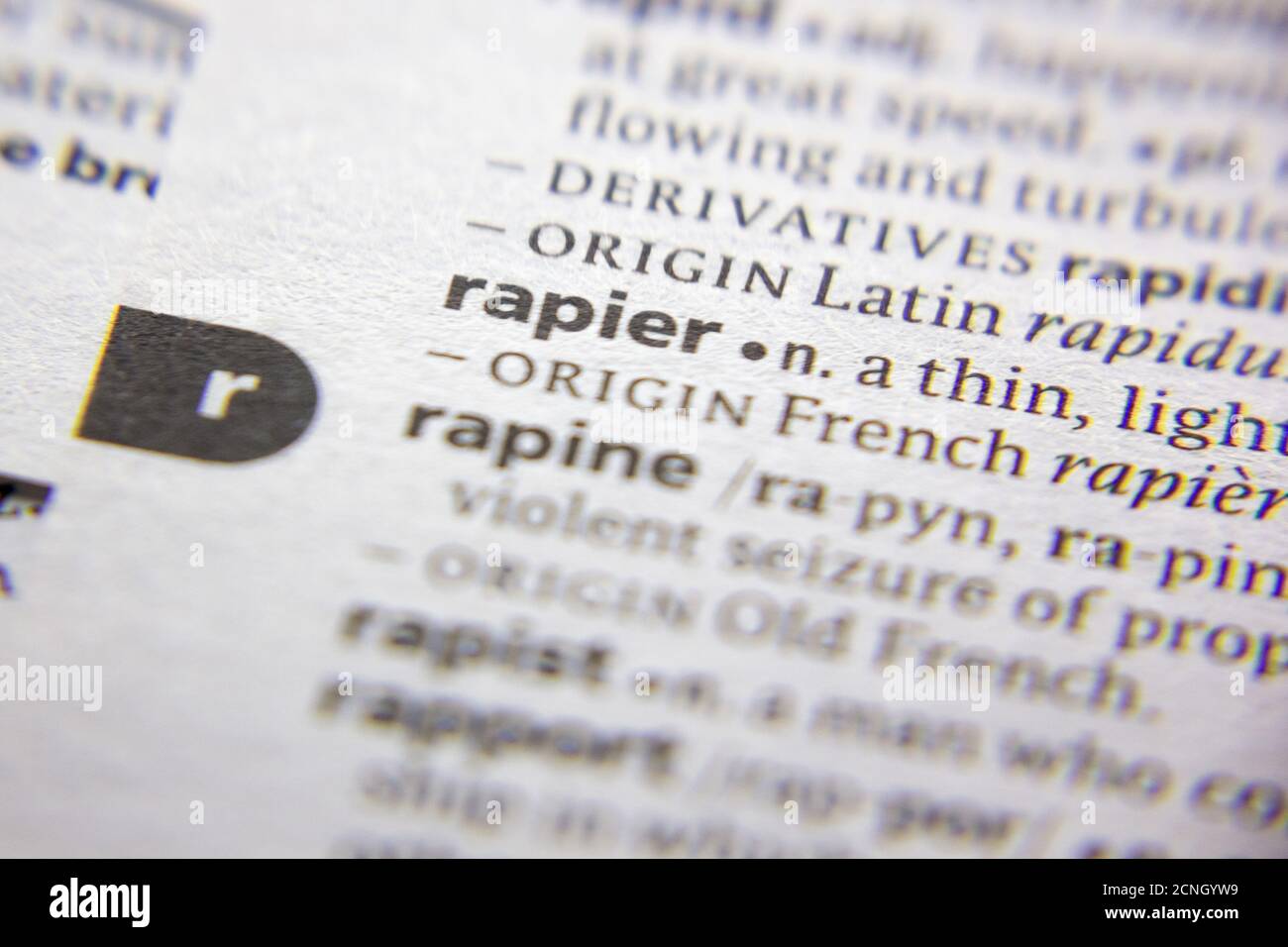 Rapier Example Sentence Word or phrase Rapier in a dictionary Stock Photo - Alamy