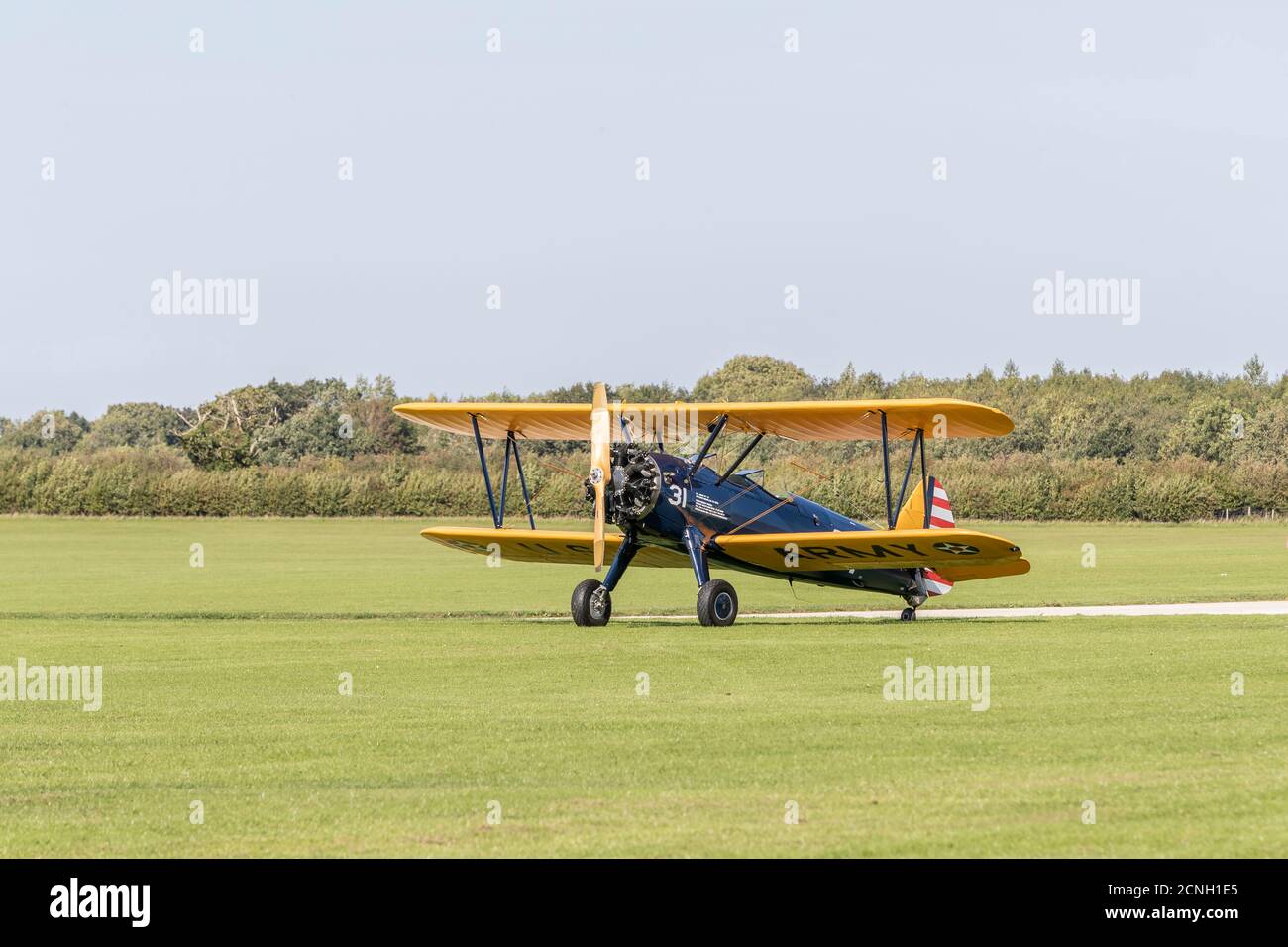 Boeing PT-17 Stearman Biplane (U.S. Navy) parked up at Sywell Aerodrome, Northamptonshire, UK. Stock Photo