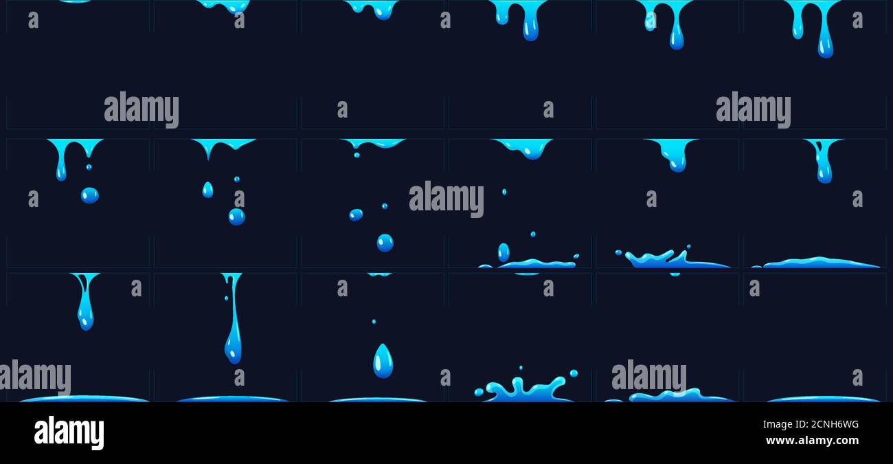 Dripping water animation, water splashes for game development. Dropping  liquid in frames for cartoon Stock Vector Image & Art - Alamy