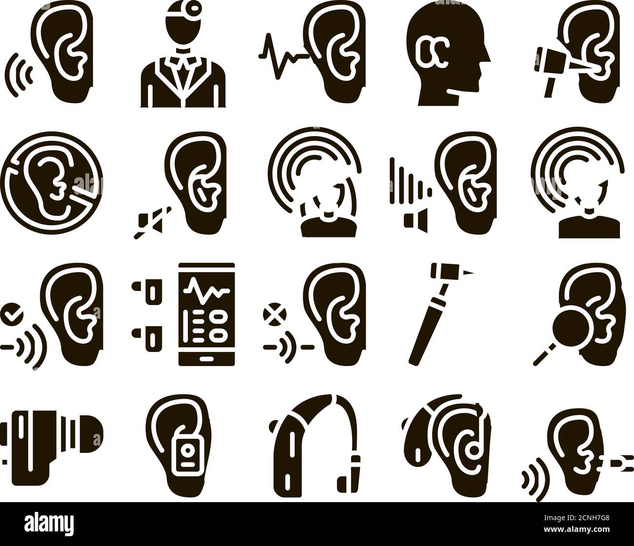 Hearing Human Sense Glyph Set Vector Stock Vector