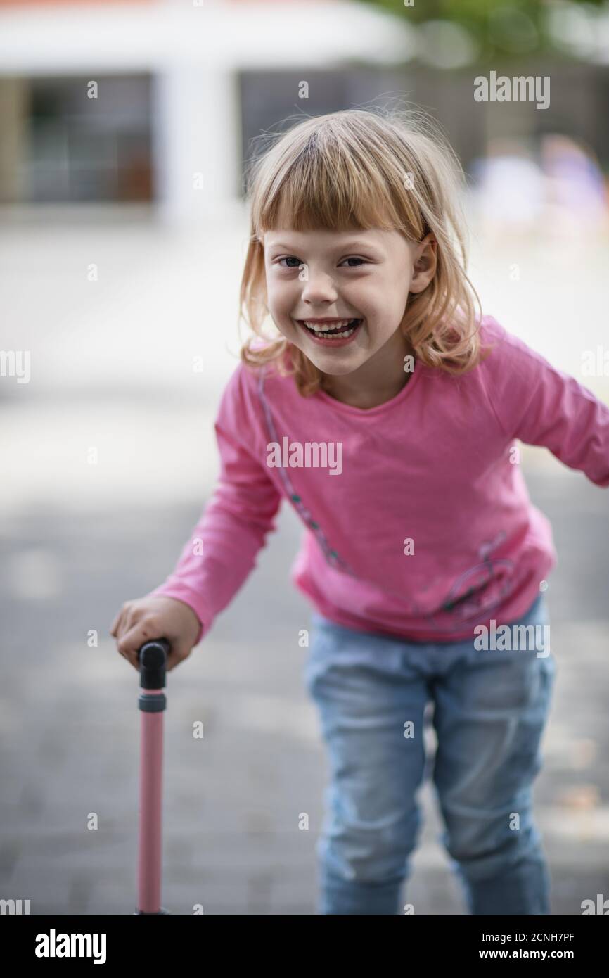 Portrait of a disabled beautiful happy girl Stock Photo