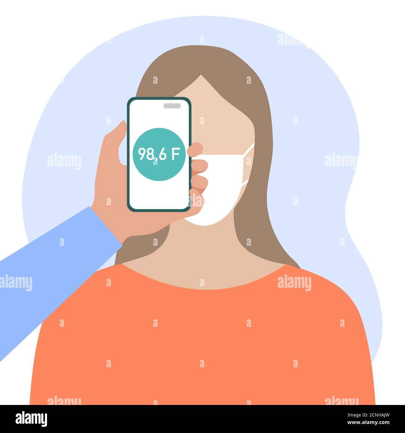 Vector illustration Phone placed on forehead of person remotely