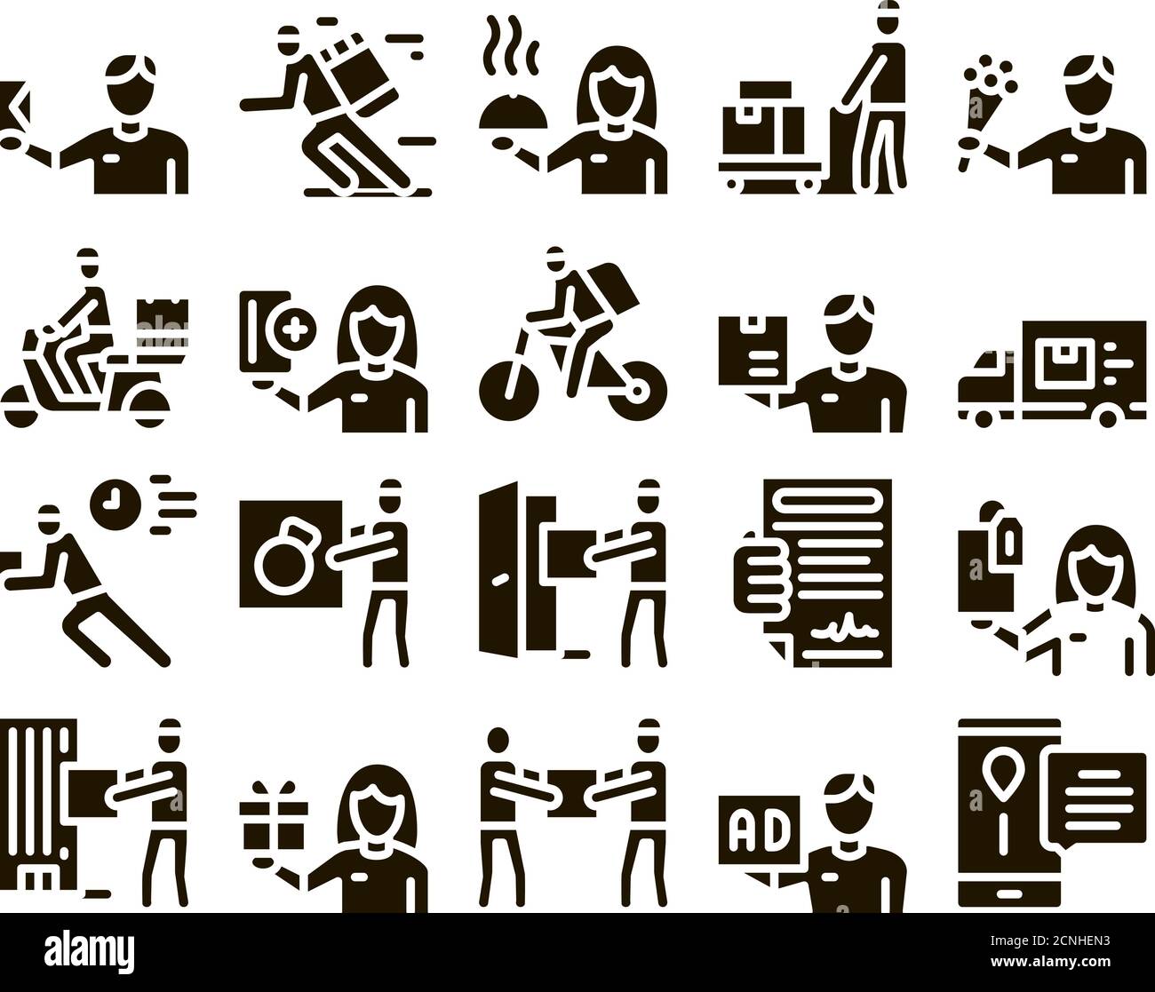 Courier Delivery Job Glyph Set Vector Stock Vector