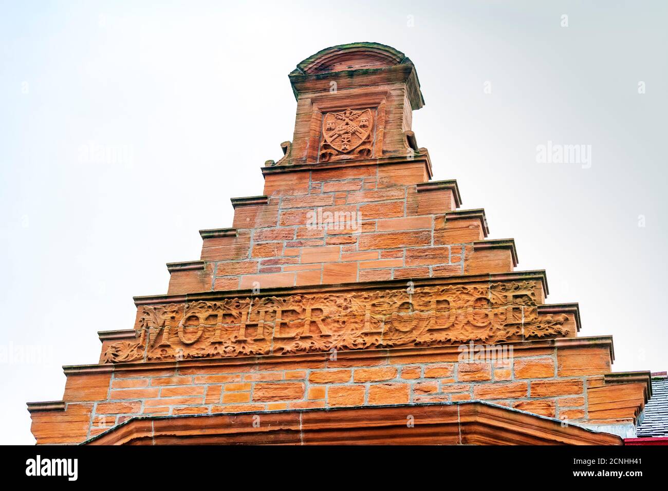 Top pediment of The Mother Lodge of Freemasonry, Masonic Lodge, Kilwinning, Ayrshire, Scotland, Uk Stock Photo