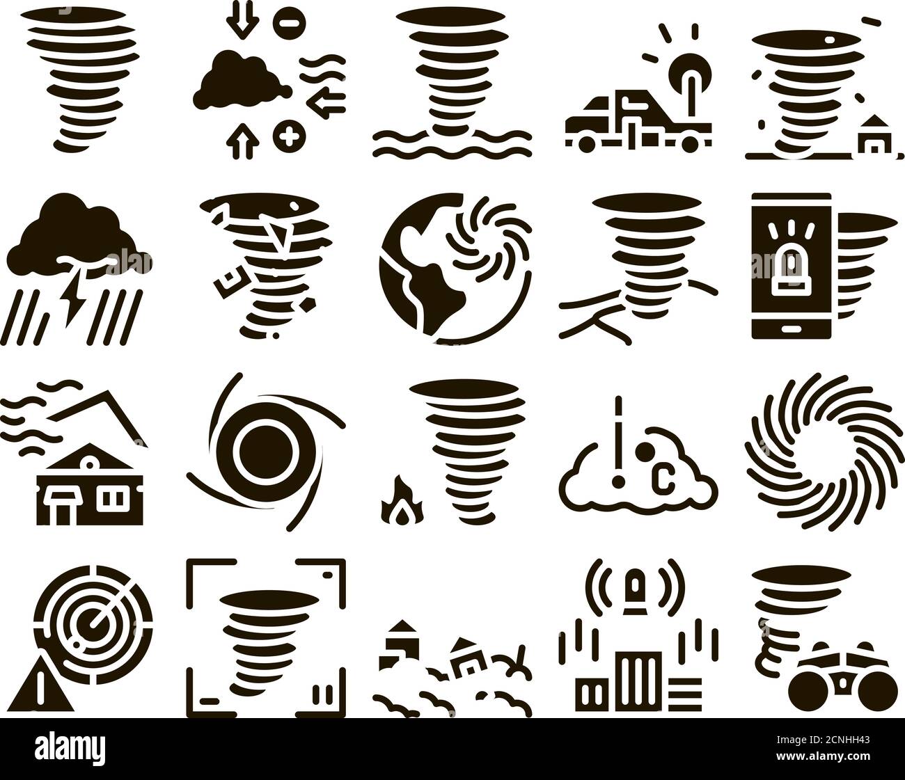 Tornado And Hurricane Glyph Set Vector Stock Vector