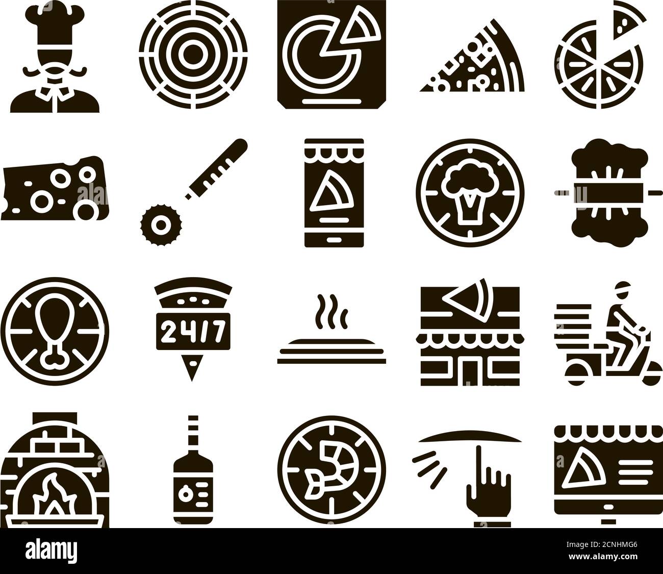 Pizza Delicious Food Glyph Set Vector Stock Vector