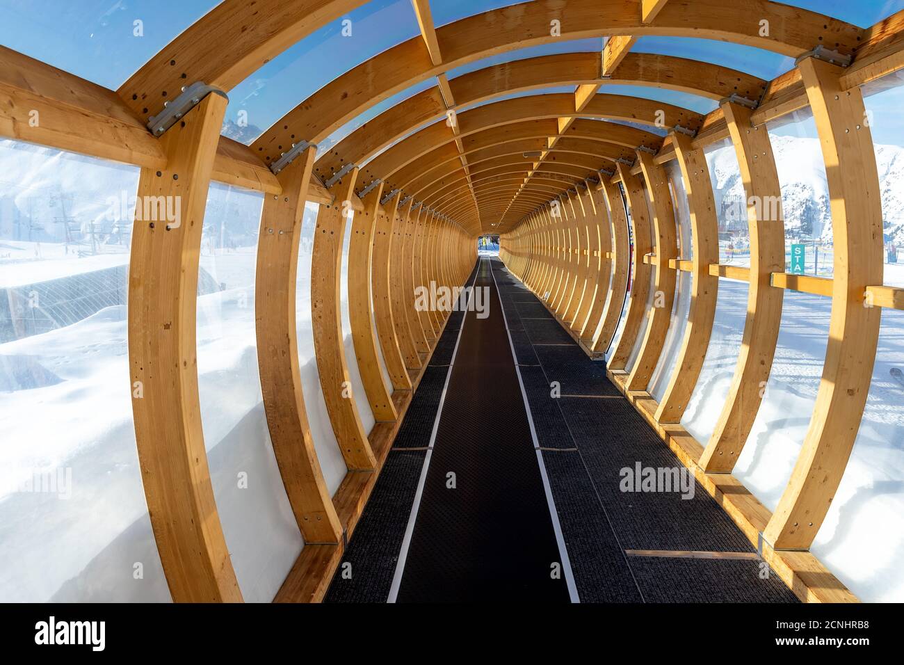Perspective view of magic carpet transportation ski lift conveyor belt ...