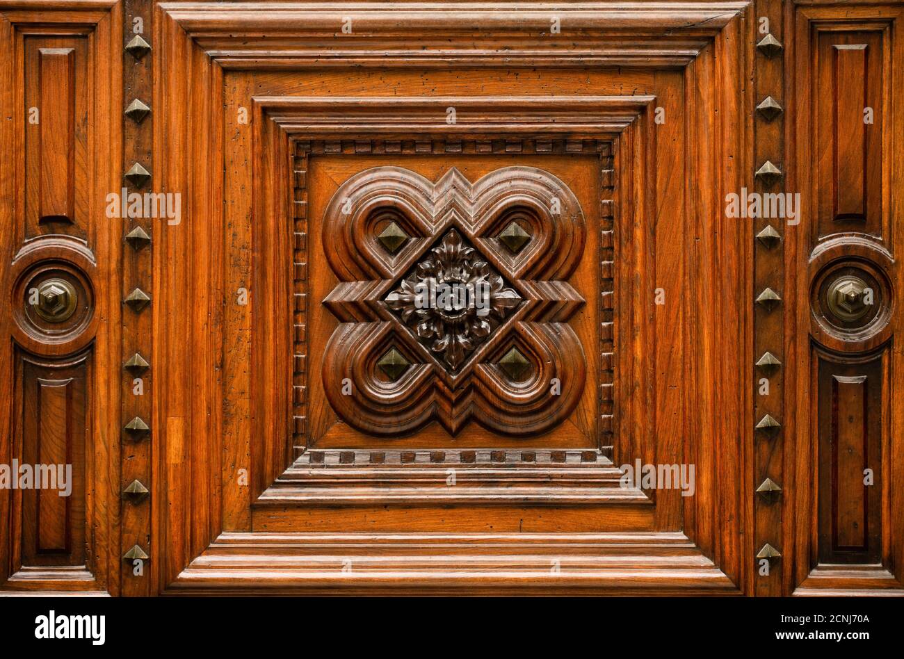 Wood carving with inlay. Fragment of old wooden pattern Stock Photo Alamy