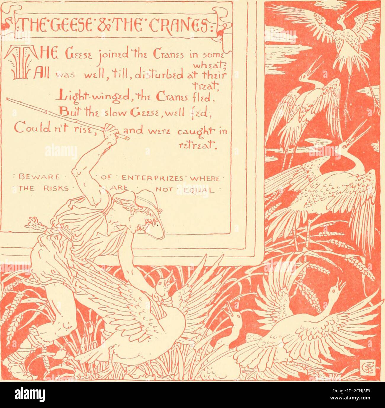 . The baby's own Aesop : being the fables condensed in rhyme with portable morals pictorially pointed by Walter Crane. Engraved and printed in colours by Edmund Evans . HeG€e5€2iTHeCRfli^re^i /v /H.nt GaSL joined 1ni Ctatms in some/ill v^as wtll^till.olisTuTijiol At thiif i^jrihi slow OilSi^wid |ici,Oouloi n ^ rTv?. Stock Photo