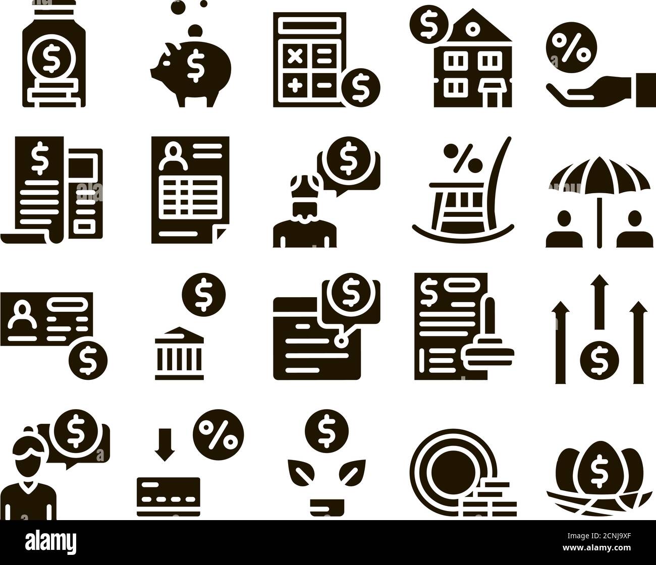 Pension Retirement Glyph Set Vector Stock Vector