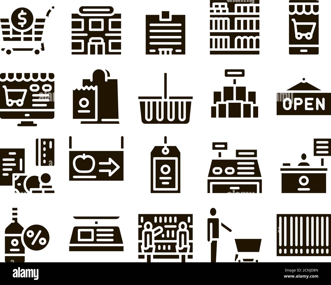 Grocery Shop Shopping Glyph Set Vector Stock Vector