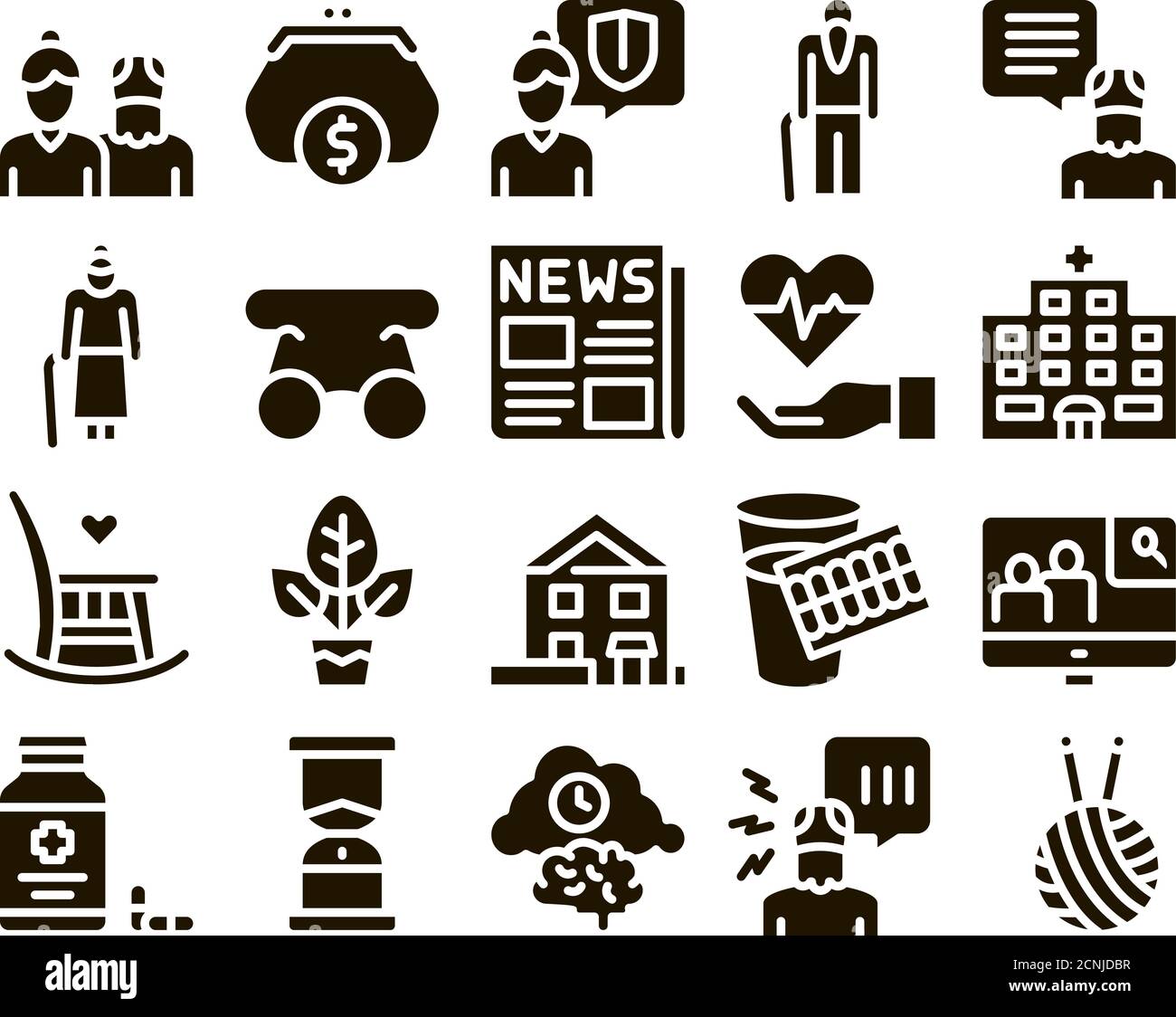 Elder People Pensioner Glyph Set Vector Stock Vector