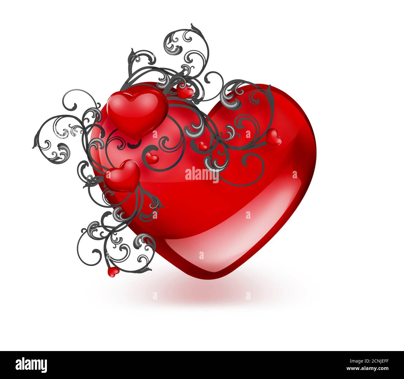 red hearts and floral ornament Stock Photo