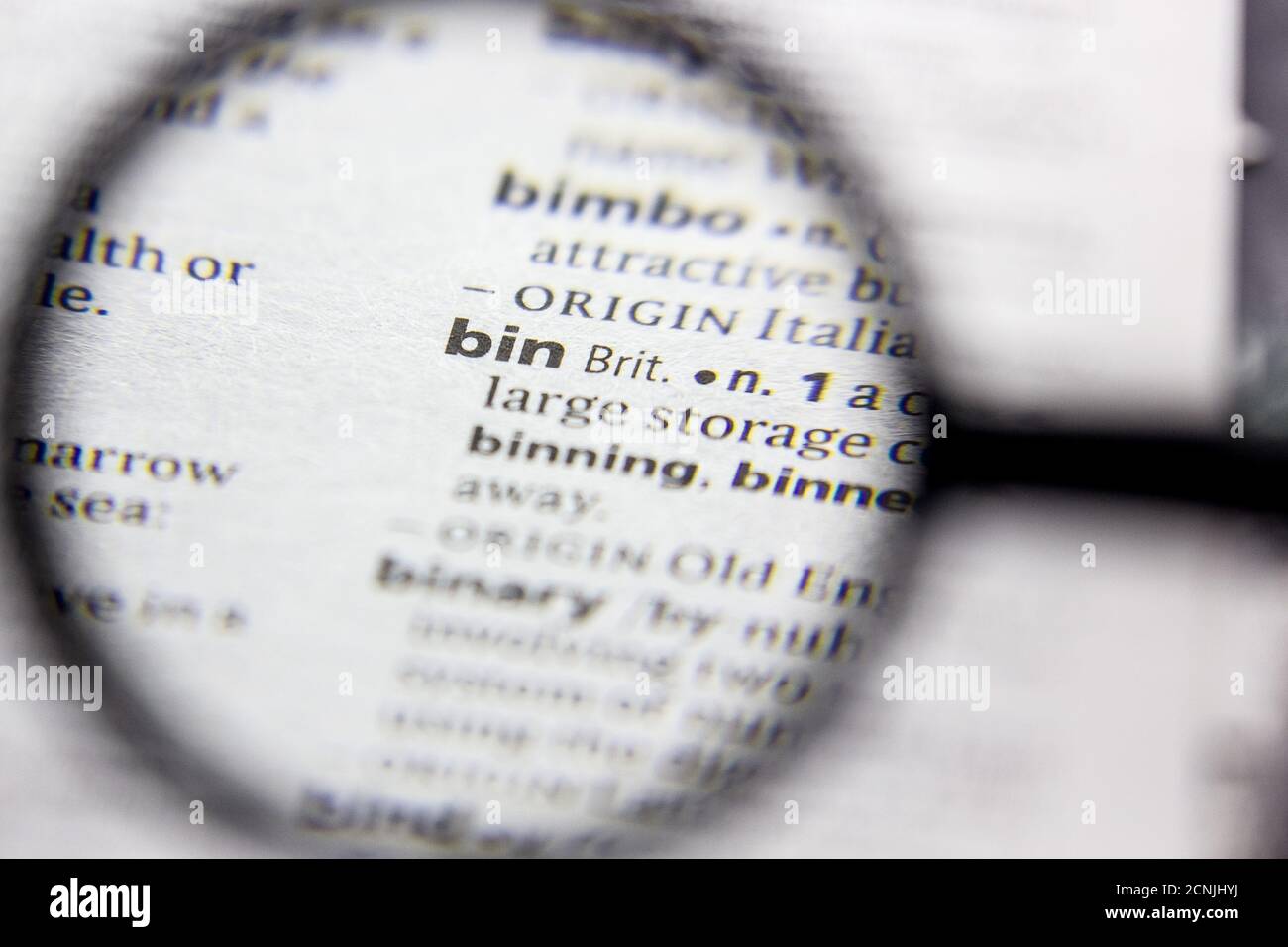 Word or phrase Bin in a dictionary Stock Photo Alamy
