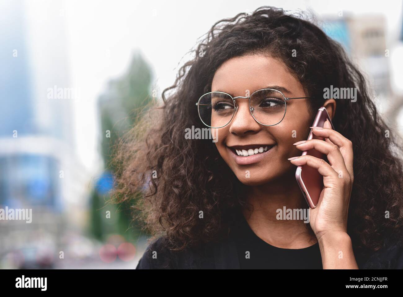 Positive emotions. Lifestyle concept. Close up of young mixed race Stock Photo