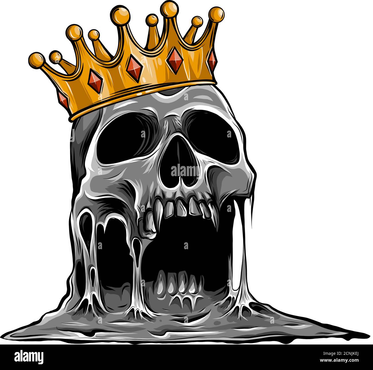 vector illustration with skull in crown isolated on white background Stock Vector