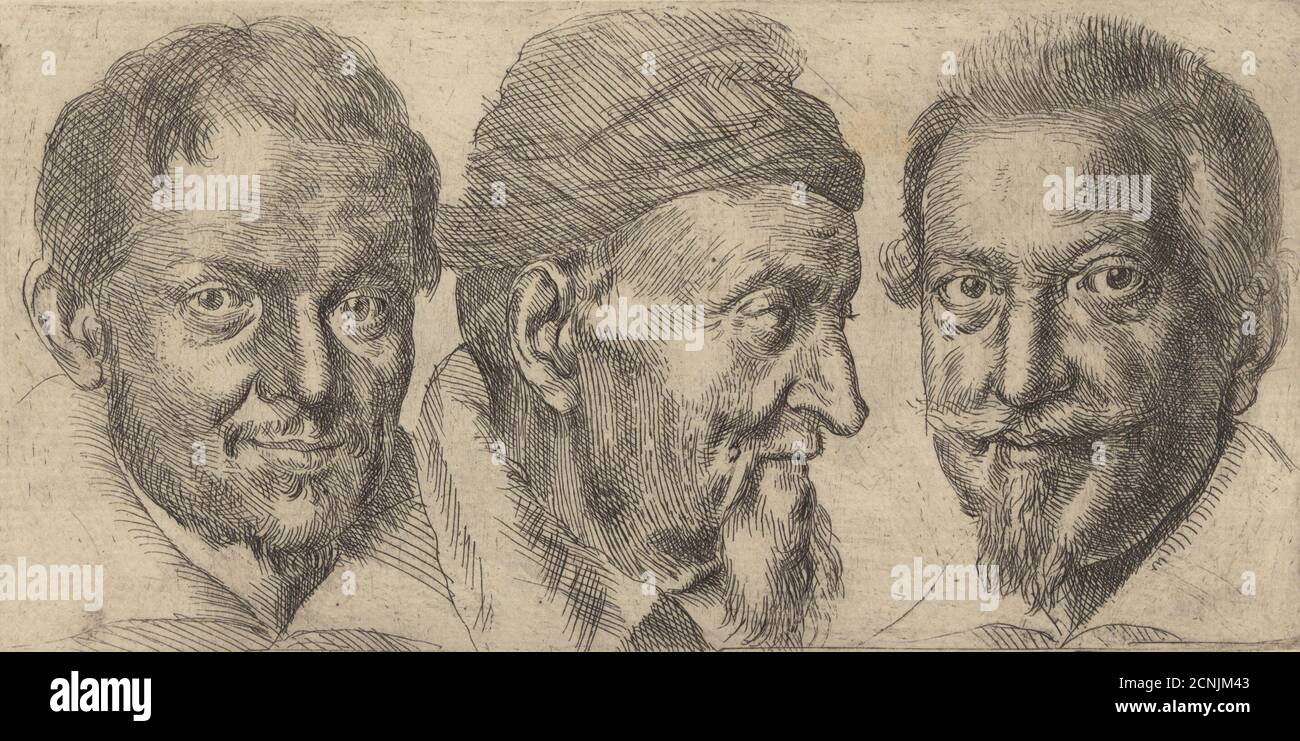 Three portraits possibly representing Camillo Graffico, Ercole Pedemonte and Antonio Carone, ca. 1620-30. Stock Photo