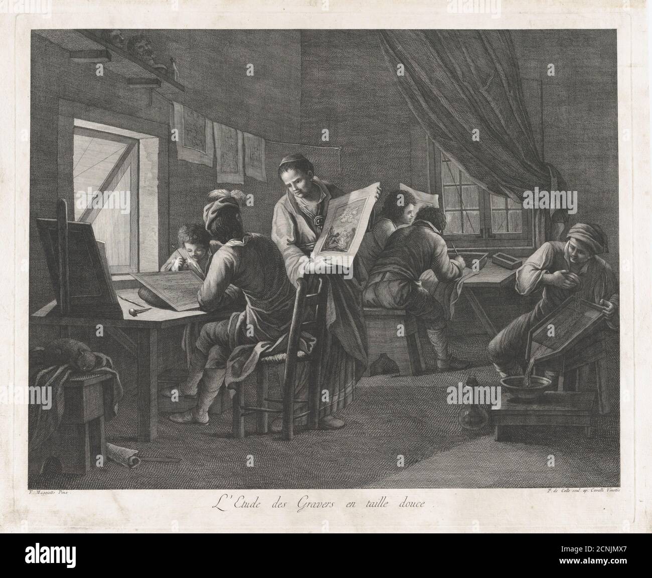 The Printmaking Workshop, 1750-1800. Stock Photo