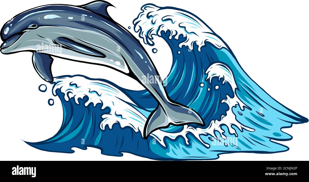 Vector image of dolphins jumping out of water Stock Vector