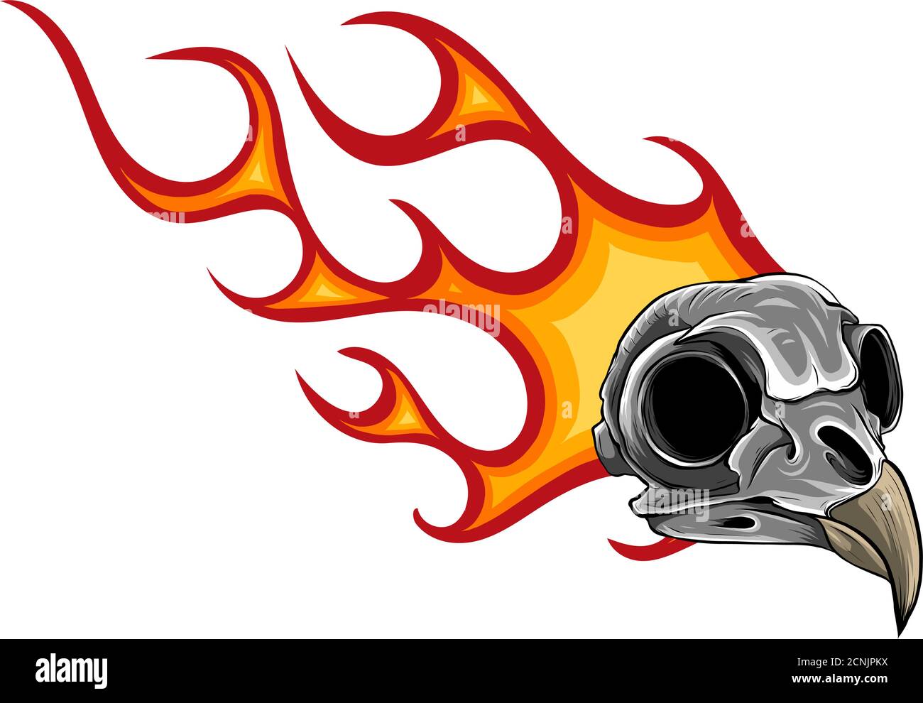 cartoon illustration of a bird skull with flames Stock Vector