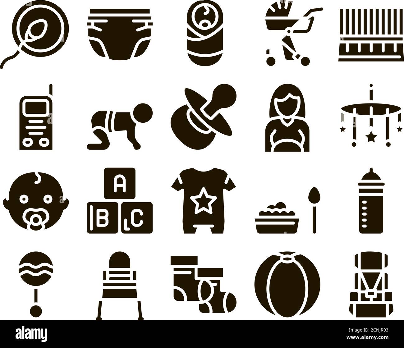Baby Clothes And Tools Glyph Set Vector Stock Vector
