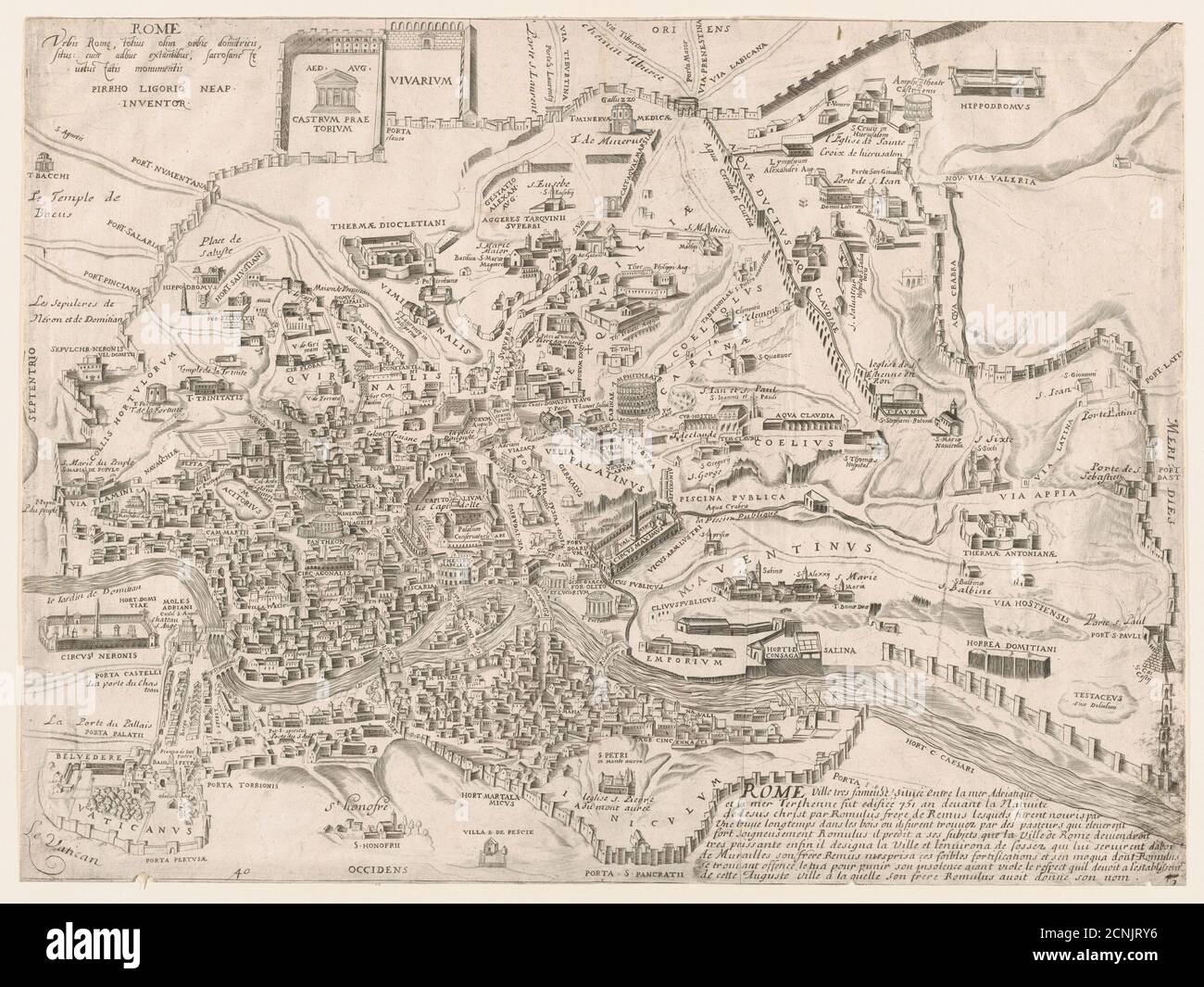 Speculum Romanae Magnificentiae: Plan of Ancient Rome, 16th century. Stock Photo