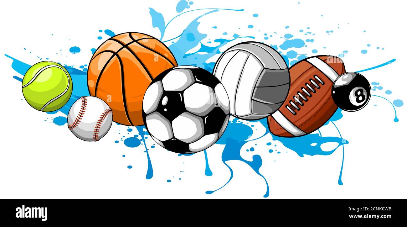 Sport balls on water background. Vector illustration Stock Vector Image