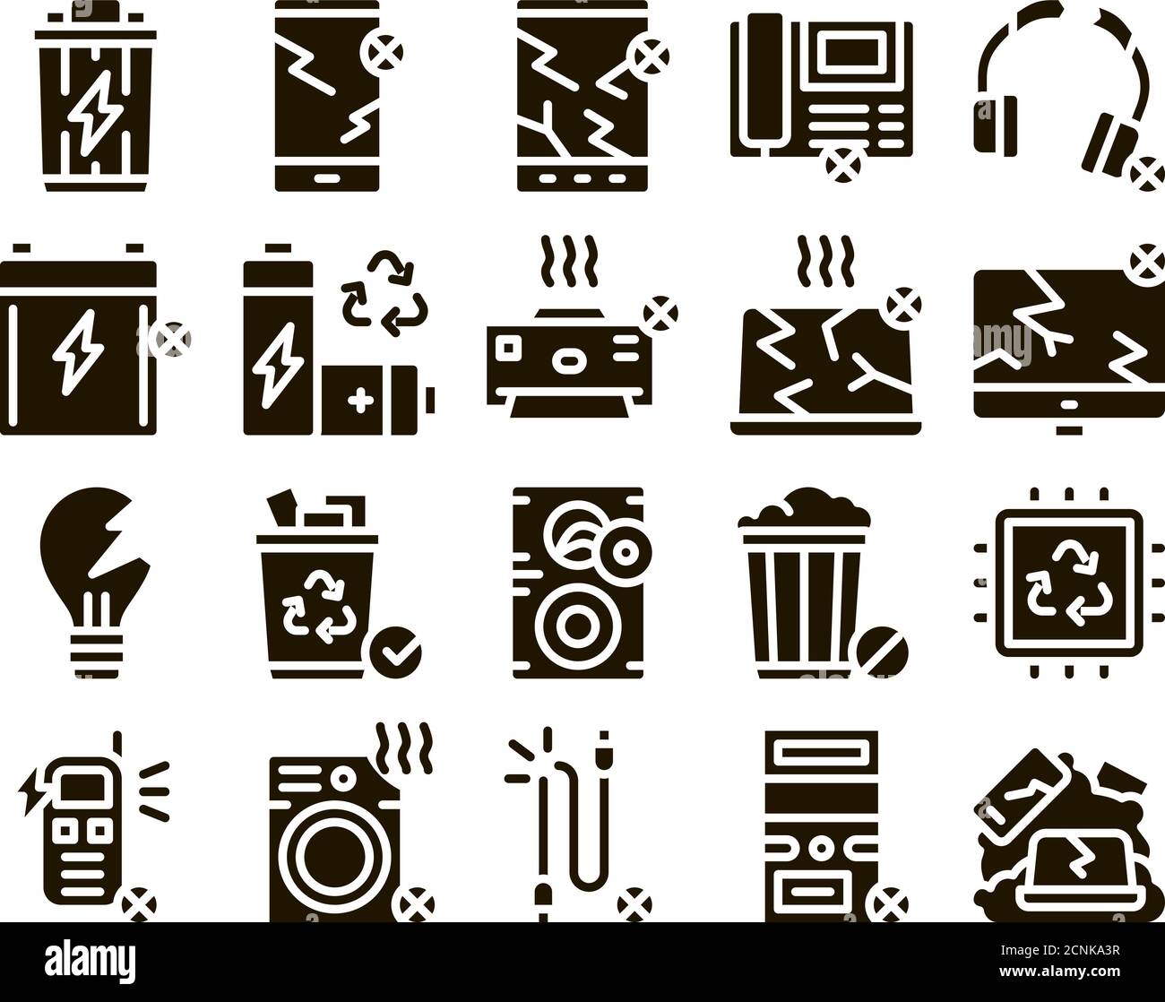 Electrical Waste Tools Glyph Set Vector Stock Vector