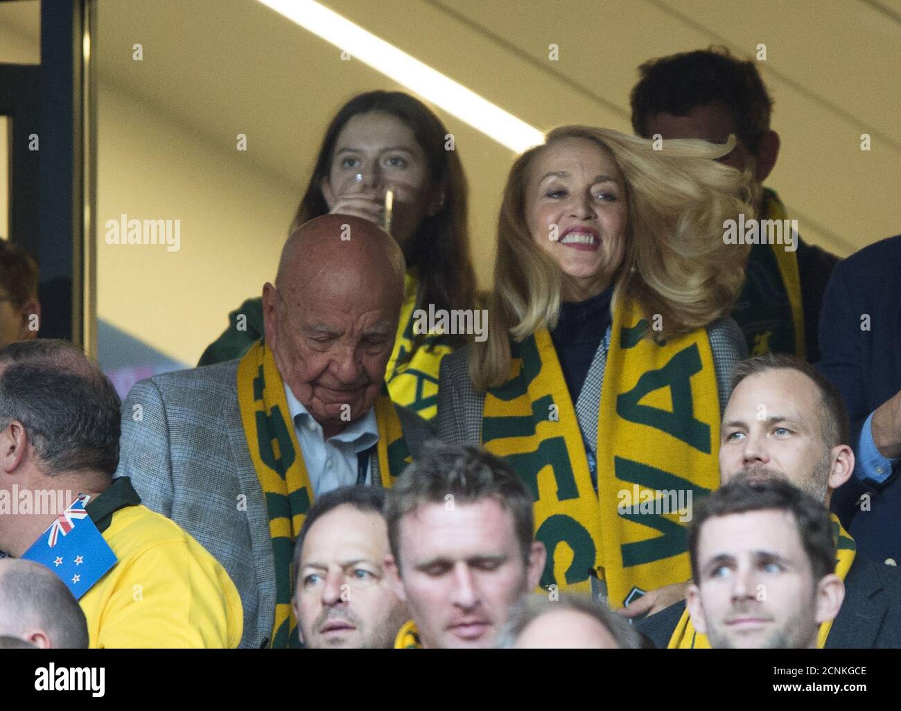 Jerry Hall and Rupert Murdoch in the crowd. New Zealand v Australia Rugby World Cup Final. Twickenham 31/10/2015.  PICTURE CREDIT : MARK PAIN / ALAMY Stock Photo