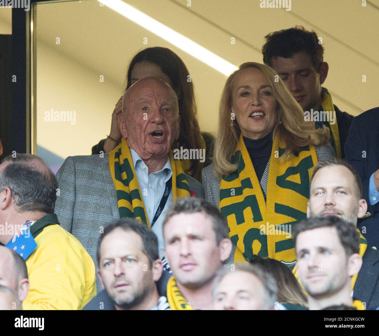 Jerry Hall and Rupert Murdoch in the crowd. New Zealand v Australia Rugby World Cup Final. Twickenham 31/10/2015.  PICTURE CREDIT : MARK PAIN / ALAMY Stock Photo
