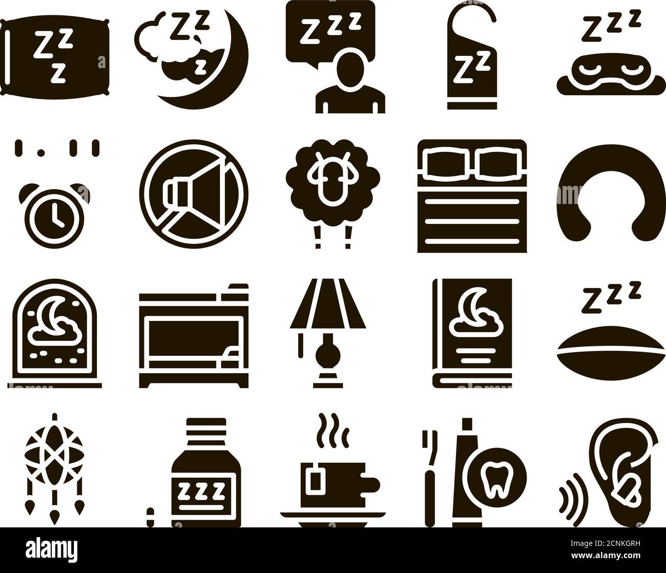 Sleeping Time Devices Glyph Set Vector Stock Vector