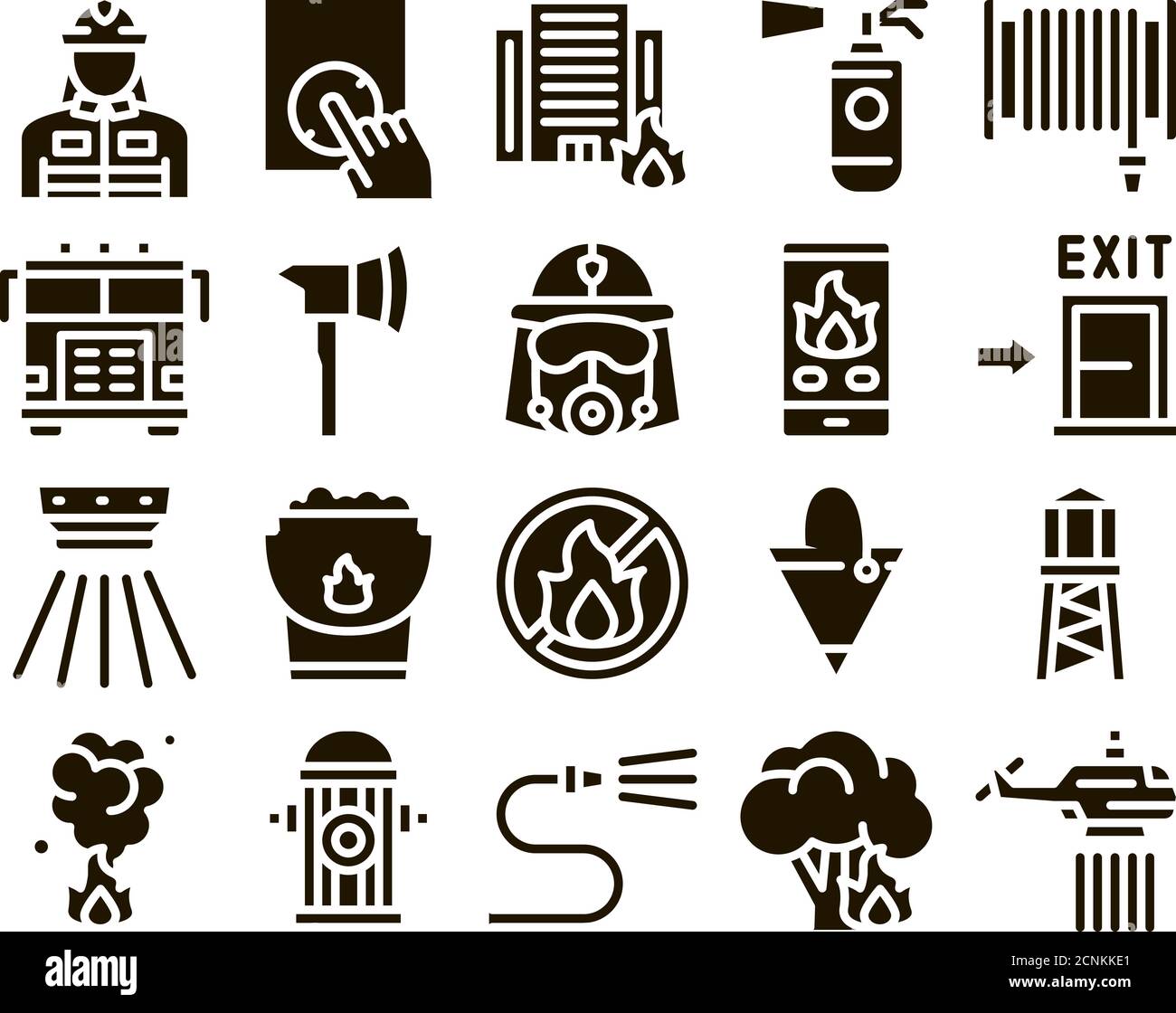 Firefighter Equipment Glyph Set Vector Stock Vector