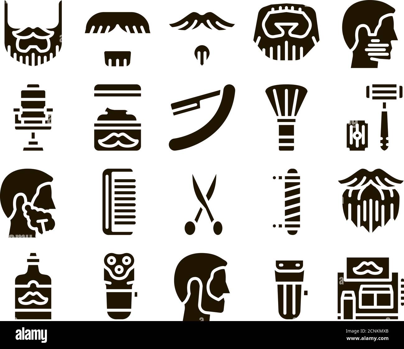 Beard And Mustache Glyph Set Vector Stock Vector