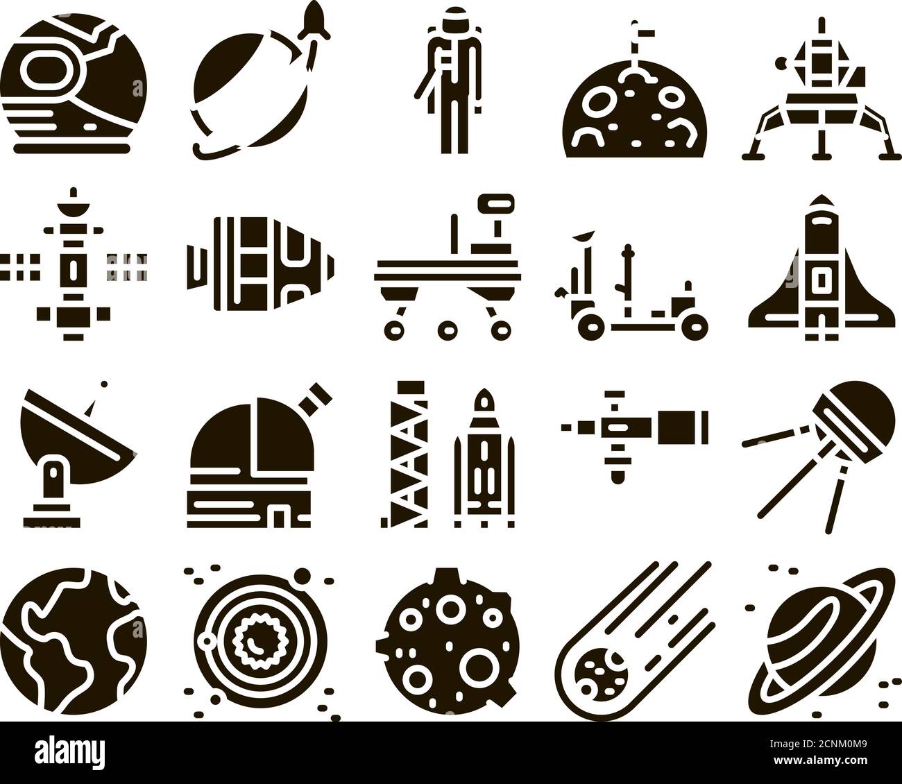 Astronaut Equipment Glyph Set Vector Stock Vector
