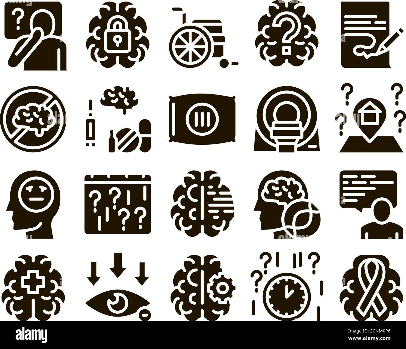 Alzheimers Disease Glyph Set Vector Stock Vector