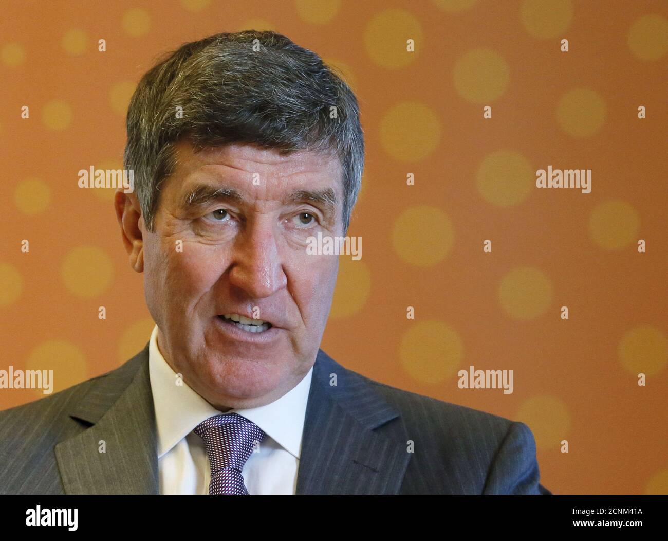 Yuri Shafranik, chairman of Russian energy company Soyuzneftegaz and former energy minister, speaks during an interview at the Reuters Russia Investment summit in Moscow, Russia, September 29, 2015. Russian energy firm Soyuzneftegaz has decided against plans to explore for oil and gas off Syria's coast because of the conflict there, Shafranik said on Tuesday. REUTERS/Maxim Shemetov Stock Photo