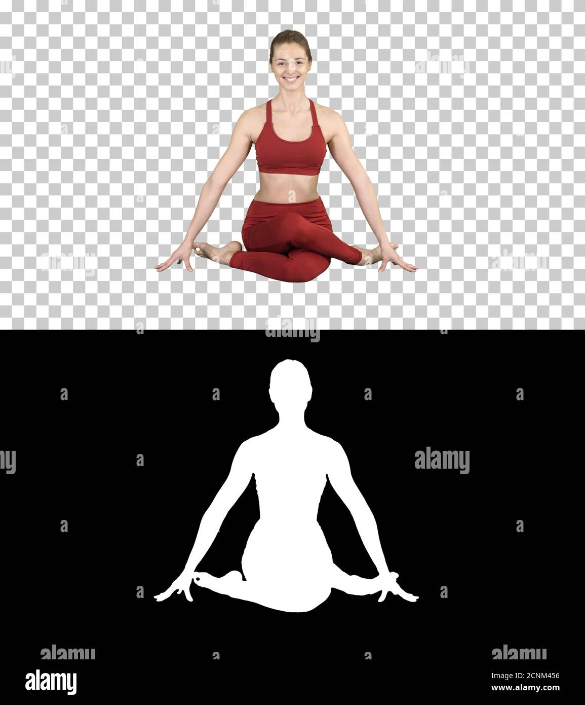 Yoga girl practicing nadi shodhana pranayama or Breathingin in g Stock Photo