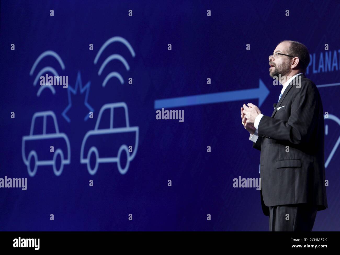 Gill Pratt, CEO of Toyota Research Institute, talks about developing autonomous cars during the 2016 CES trade show in Las Vegas, Nevada, January 5, 2016. REUTERS/Steve Marcus Stock Photo
