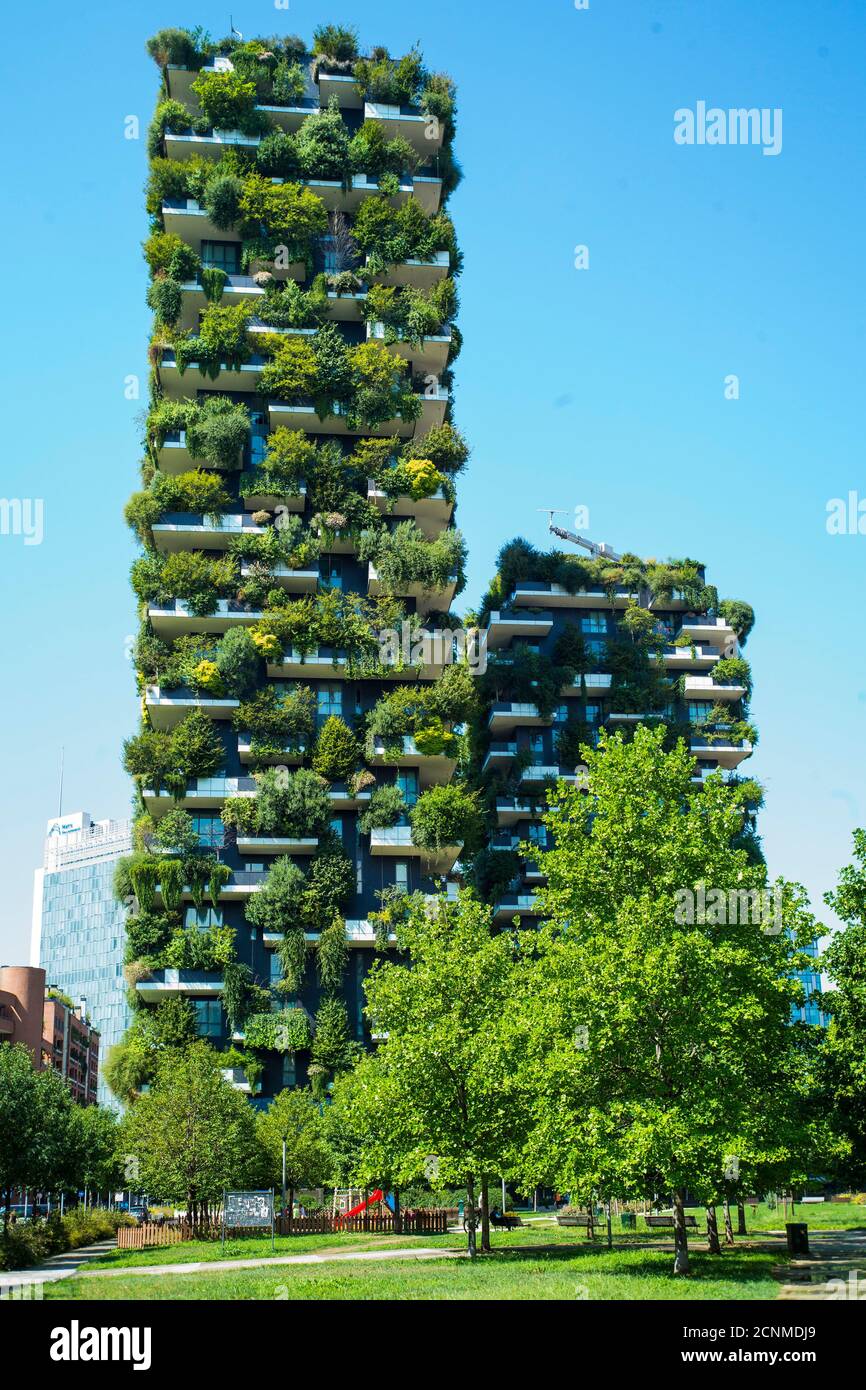 Milan, Lombardy, Italy, Bosco Verticale, apartment house with plants