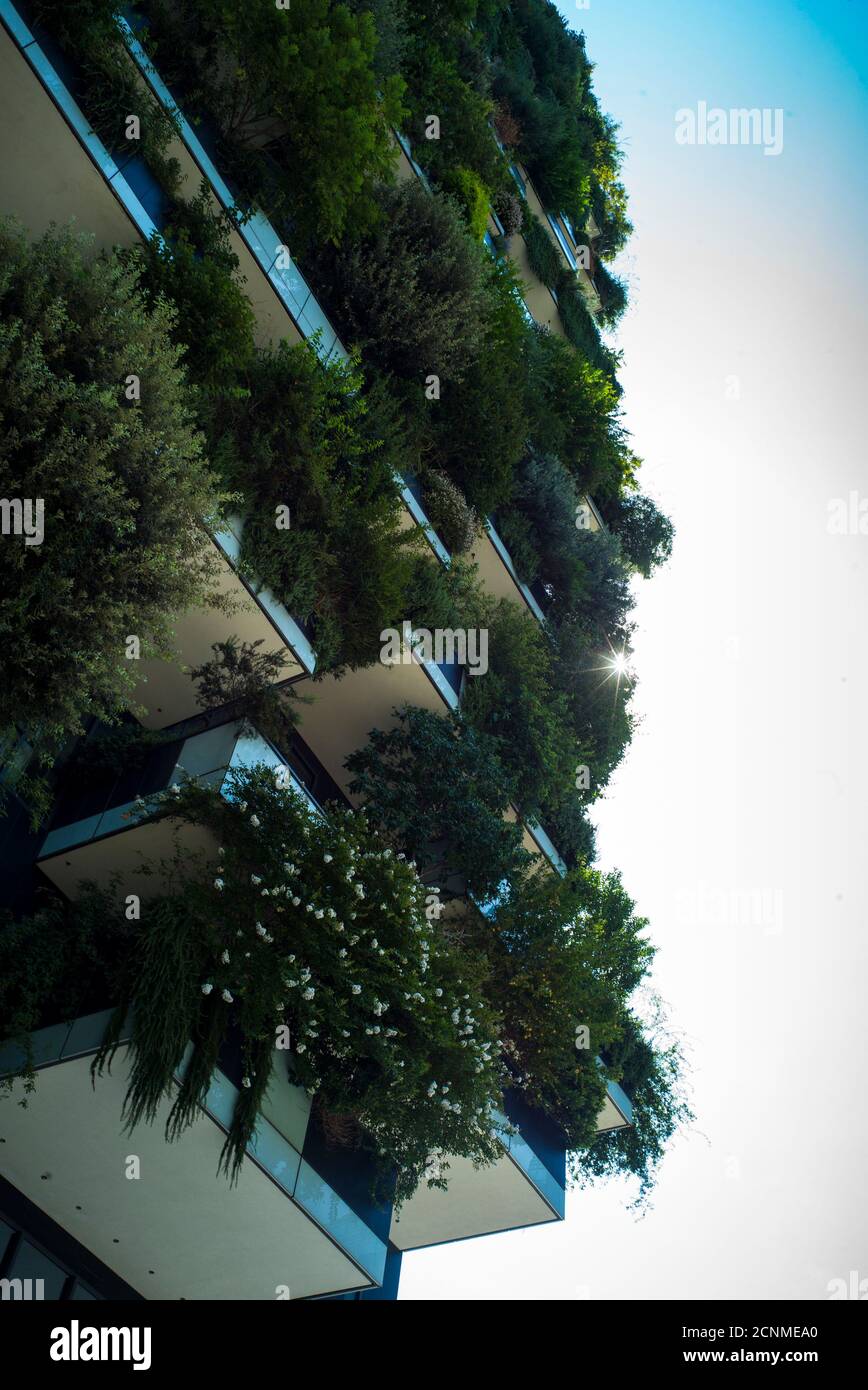 Milan, Lombardy, Italy, Bosco Verticale, apartment house with plants