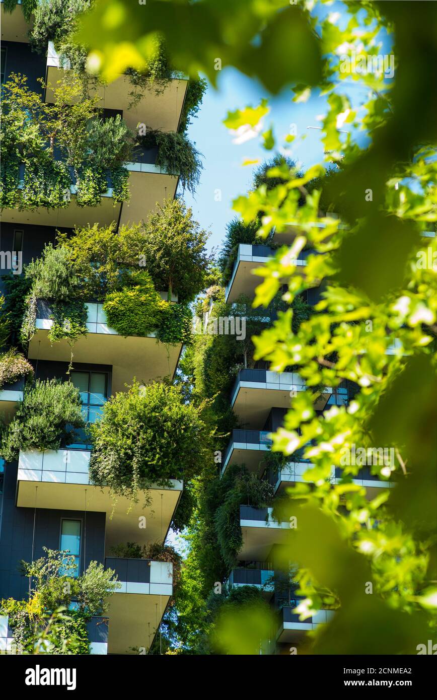 Milan, Lombardy, Italy, Bosco Verticale, apartment house with plants