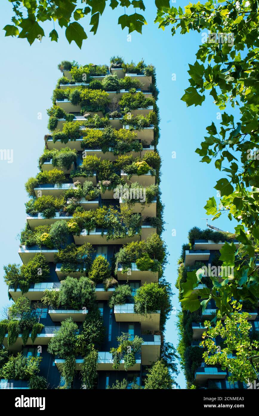 Milan, Lombardy, Italy, Bosco Verticale, apartment house with plants