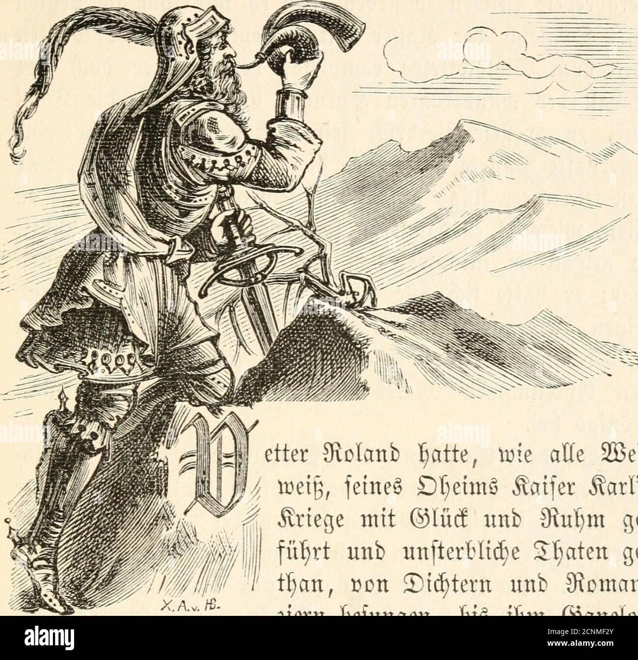 . Deutsche Vol . ne 3Sergug il;re fi^ujarge(Seele auö. •4=^i#>- gn^ttfi @ette «Roranbi ^no^^en 3 2)ie 33ücf)er bet S^ronüa bcr brei @rf)roeftern: (Srfteö S3ud) • • • ^ i . 53 3tt)eiteg 93ii(f) 70 2)r{tte§ ^näi 95 2)ic lRt)m)J^e be§ 53runncn§ 109 58ttc^brurferei: Savl ©aleirgü in 33erlin. fi A. .,^.. ctter Svolanb I^atte, luie aUe SBeltllJf^ Vüei§, fetneg Df}ettnS ^aifer ^arfSpt;^^^^^/ Kriege ititt ©lue! iinb 9^ul)m ge«M^ yi^V;; ijII fü^rt unb unfterl^Iit^e 3:r;atett ge=t^n, »Dit 2)t(^tern utib S^oman»3tern I^efungen, H^ tt}m ©anelonber 5>errätl)er Bei SlDttceüd am ^n^ ber ^t)renäett bei Stock Photo