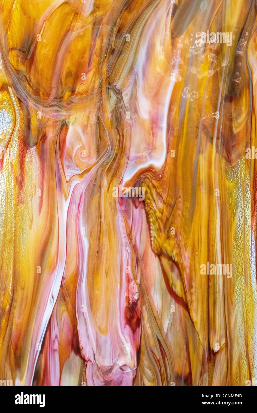 Sheet of hardened colourful molten glass Stock Photo