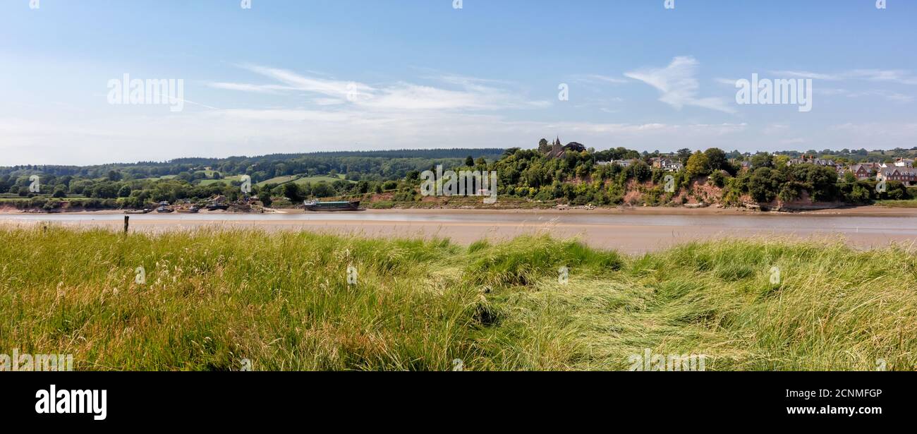 Panoramic view of Newnham on Severn from Arlingham on the banks of the River Severn, Gloucestershire, United Kingdom Stock Photo