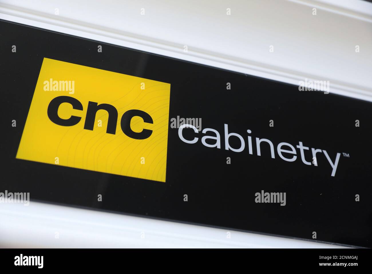 The company logo is seen at CNC Cabinetry in South Plainfield, New Jersey, U.S., June 16, 2020. REUTERS/Andrew Kelly Stock Photo