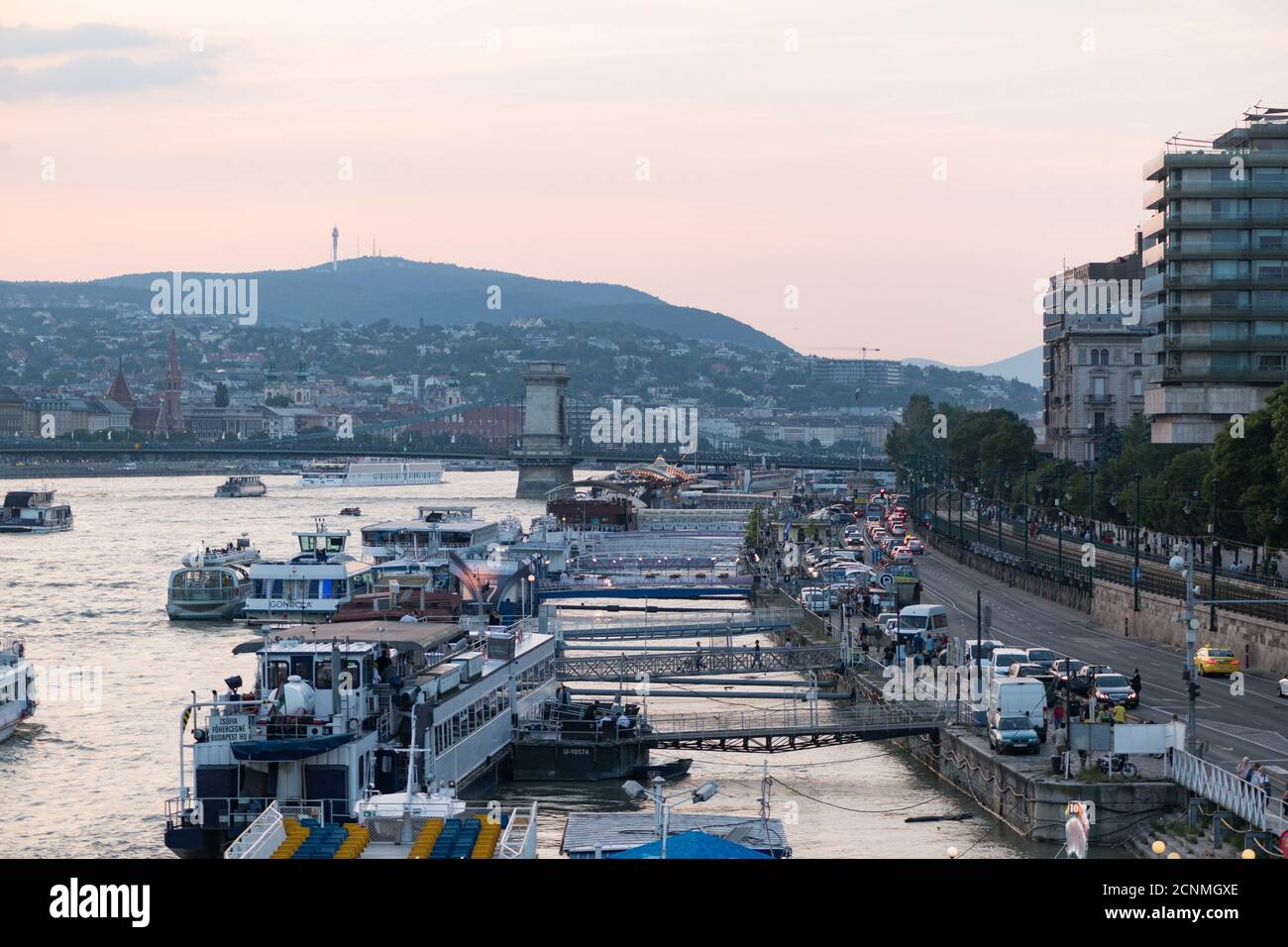 Jetties, Danube, river cruises, Budapest, Hungary, Stock Photo