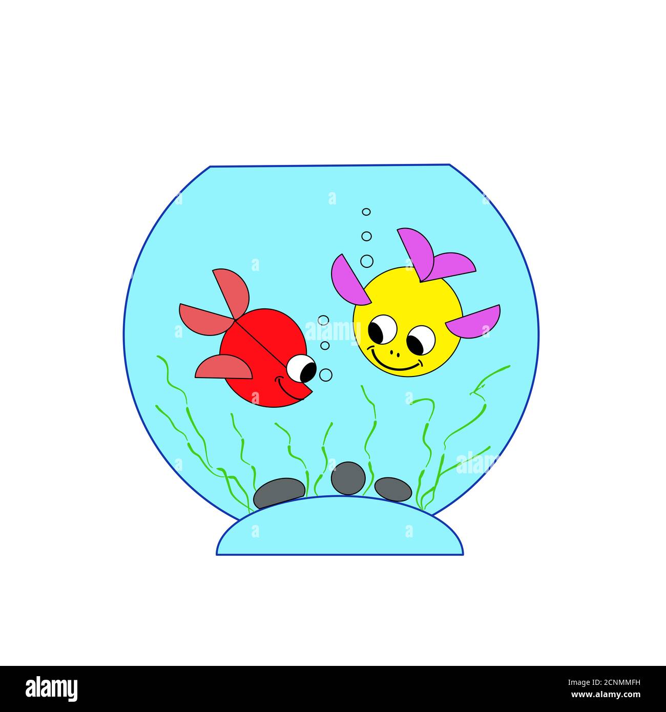 Illustration of an aquarium with two colorful fish Stock Photo