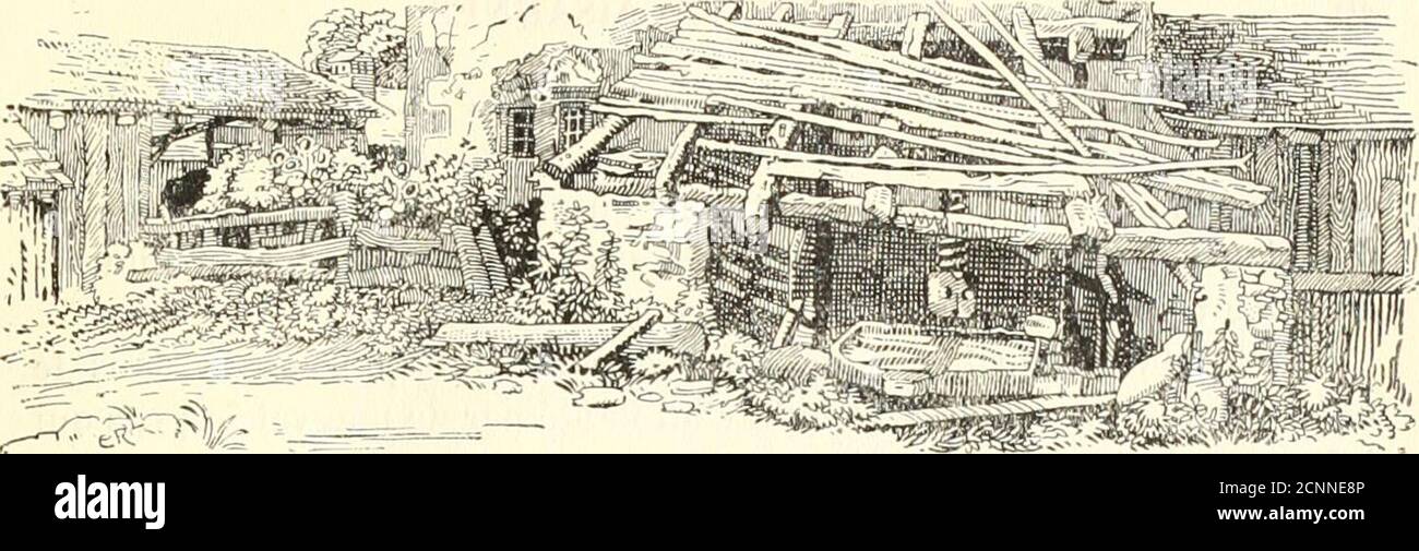 . Legendes Valaisannes . VIII LE REVENANT DU CHATEAU DE VAS Le petit château de Vas, bien délabré aujourdhui, est situé sur lamontagne de Lens, à flanc de coteau, dans un site paisible et solitaire. Il était, au XVIII siècle, la demeure dun « grand châtelain », maistout, dans sa construction, indique une origine beaucoup plus ancienne.Ses murs bosselés et recouverts dune couche de ciment glacé portentdes fresques très curieuses, rappelant certaines scènes du temps féodal.On y voit des serfs au labour, sous lœil du seigneur et de la dame, descavaliers en pourpoint et chevauchant, un hallebardie Stock Photo